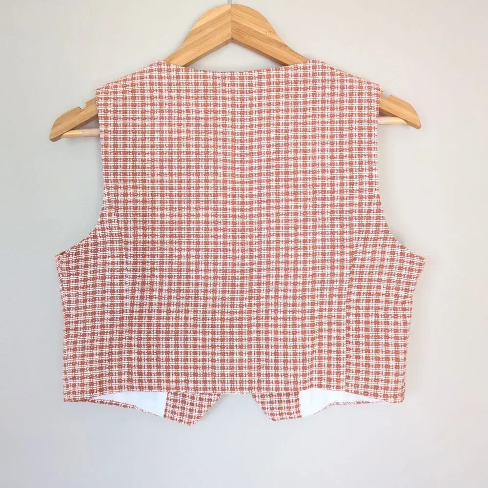 Altar'd State NWT Check Plaid Micro Vest Rust Button Front Large Preppy Menswear